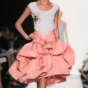 ^□$5,000 OSCAR DE LA RENTA ICONIC SILK PEACH PINK BUBBLE HEM RUNWAY SKIRT US 4